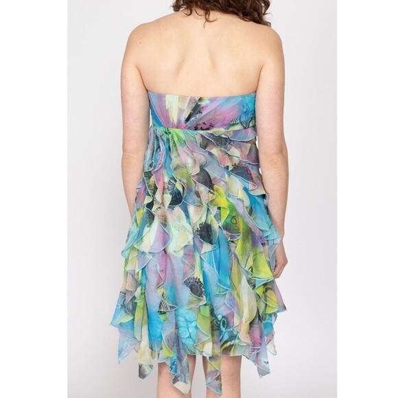 VTG Y2K 90s Fairycore cache Floral Asymmetrical Dress Beaded Strapless Sz 2 - Picture 2 of 14